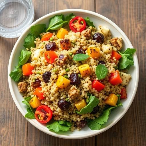 A vibrant quinoa salad with roasted vegetables