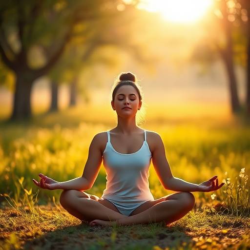 Image depicting a person meditating peacefully in a natural setting
