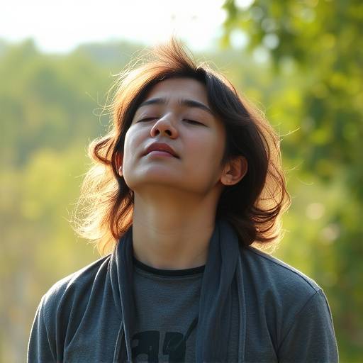 Image depicting a person practicing deep breathing exercises outdoors